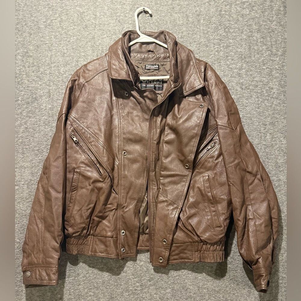 Wilsons Vtg Leather Bomber Jacket Mens Medium brown full zip Thinsulate heavy